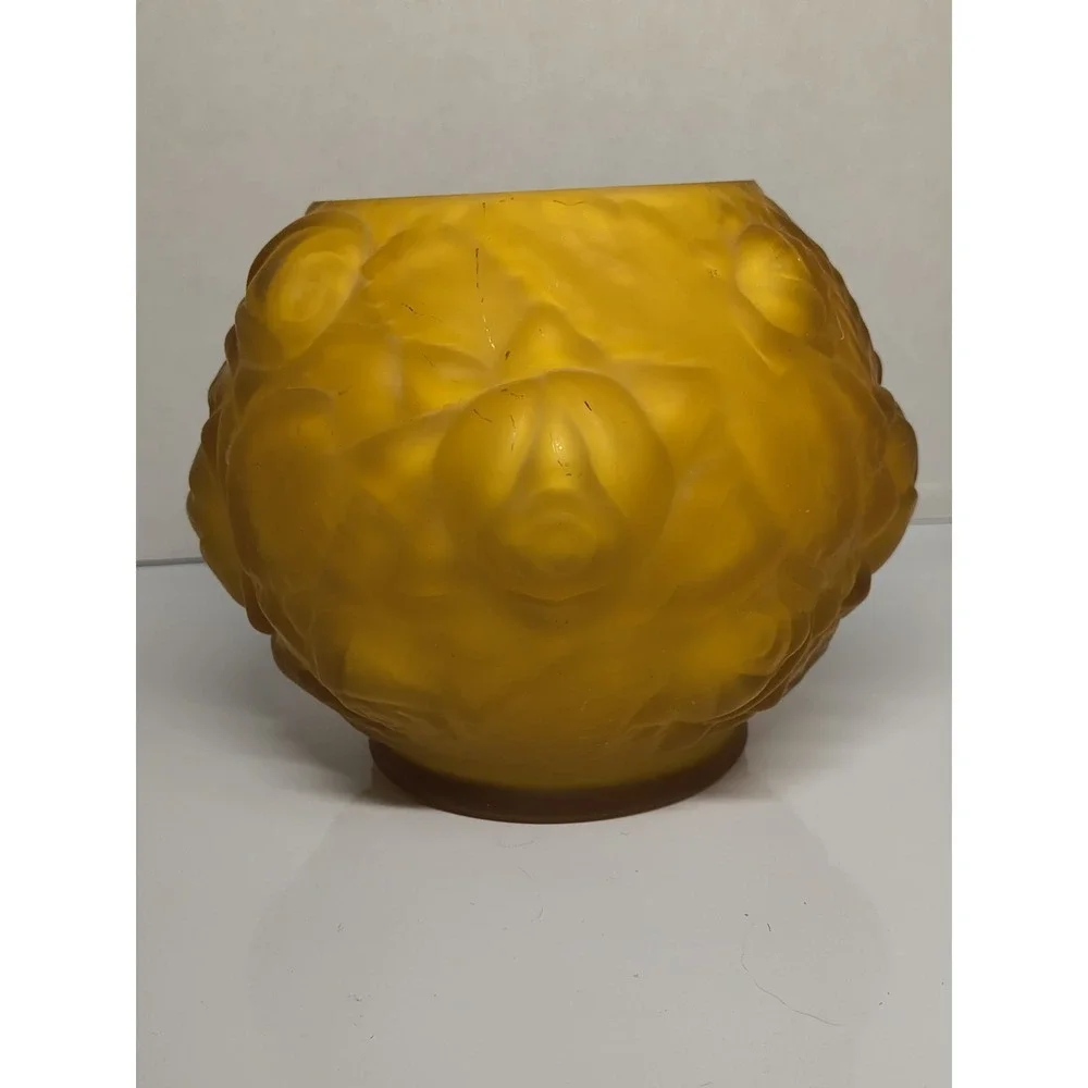Vintage LG Wright Fenton Puffy Rose Vase Cased Glass Amber Yellow Gold 3D Flower